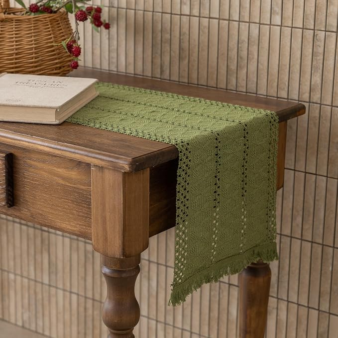 Keketoarrange Boho Macrame Table Runner 12x36 Inch | Woven Burlap Rustic Runner - Image 3