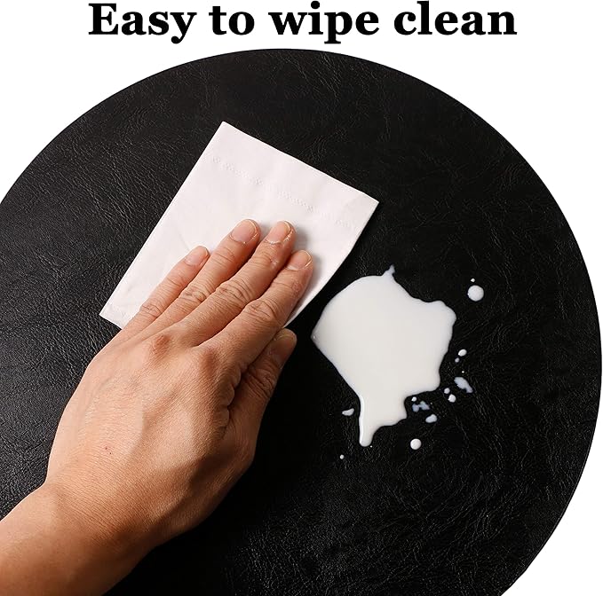 Set of 8 Round PU Leather Placemats, Waterproof Coffee Coasters, Kitchen Table Mats, Easy to Wipe Off for Dining Round Table