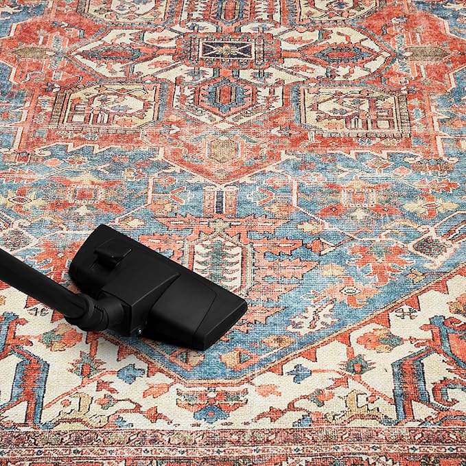 Keen Home Design 8x10 Rug - Machine Washable Area Rug with Non-Slip Backing, Ideal for Living Room, Dining Room, Bedroom - Vintage, Easy Clean, Durable, Low Pile Rug - (8' x 10')