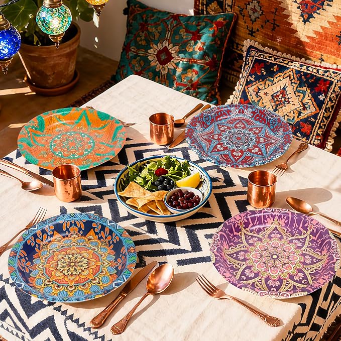 AnyDesign Boho Paper Plates Disposable Plates Vintage Bohemian Style Dessert - Image 6