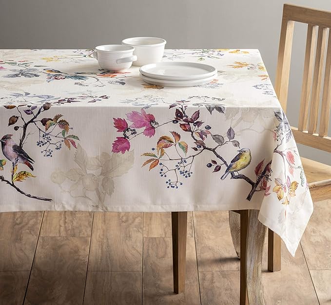 Maison d' Hermine Table Cloth Rectangle Table 100% Cotton 70 x 90 Inches Fall Tablecloth Reusable Everyday Use for Thanksgiving Christmas Decorations Dining Farmhouse Party (Equinoxe - Beige)