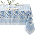 ATOSII Netta Blue 100% Cotton Rectangle Summer Tablecloth, Handblock Floral Print Linen Table Cloth for Kitchen Dining I Parties, Weddings, Outdoors, Decor 60 X 90 Inches, 6 Seater