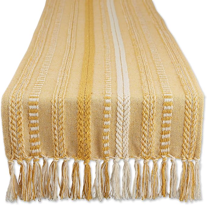 DII Farmhouse Braided Stripe Table Runner Collection, Honey Gold by DII