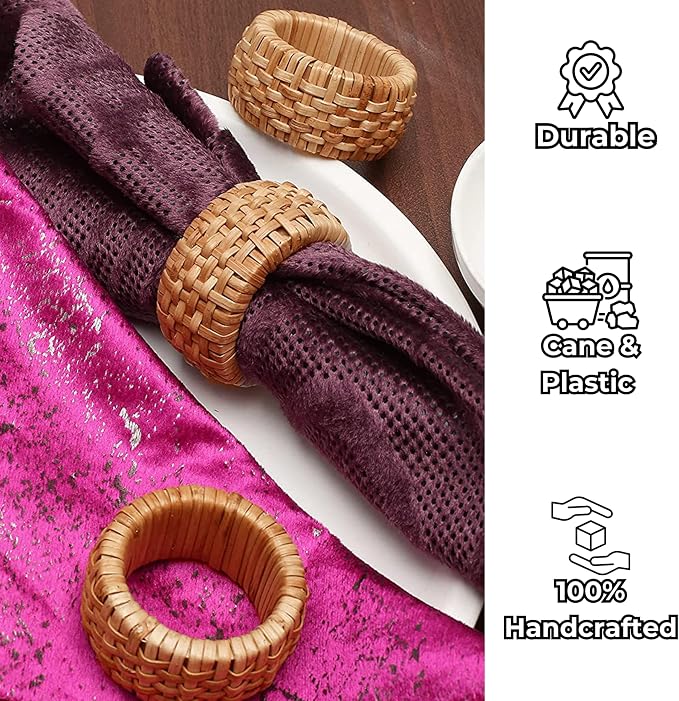 Braided Rattan Napkin Rings, Tan Brown | Woven rattan, napkin holders bulk - Image 2