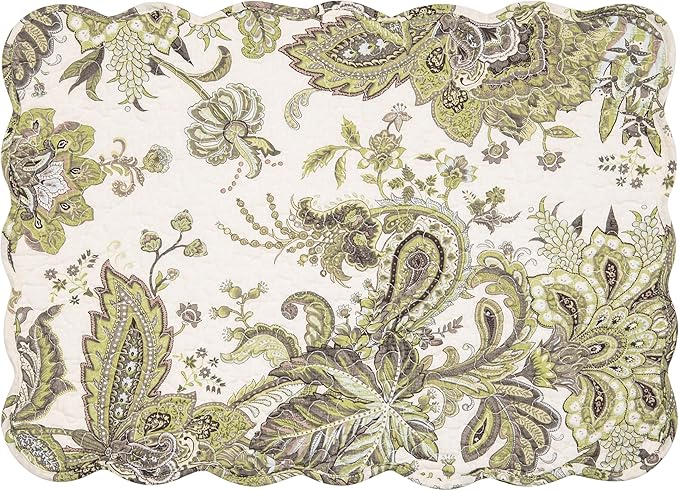 C&F Home 13" x 19" Amaya Reversible Scalloped Quilted Vintage Floral Flower Themed Jacobean Dining Tabletop Placemats Set of 6 All Seasons Spring Summer Home Kitchen Dinner Table Décor Decoration S/6