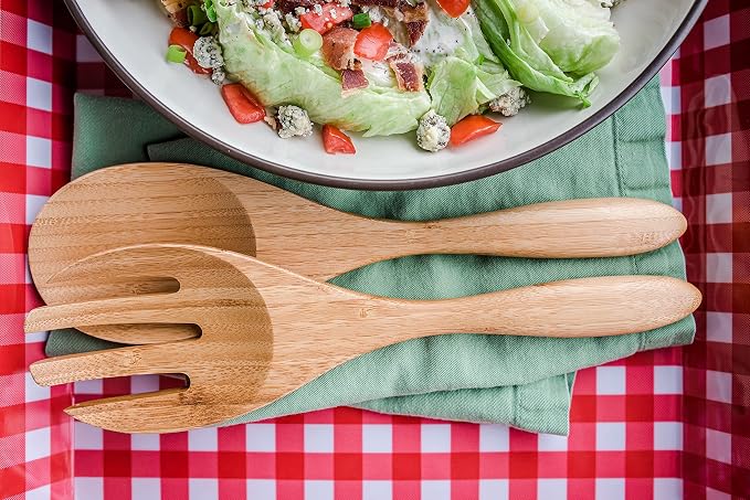 Large Bamboo Salad Server Set, 12-inch Salad Lifters - Image 5