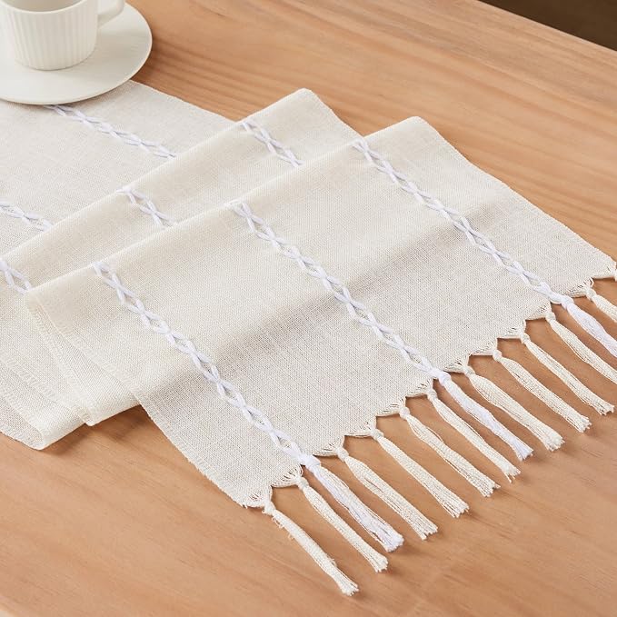 Braided Farmhouse Table Runner, Braided Beige 13x48 Inch, Cotton Linen Table - Image 7