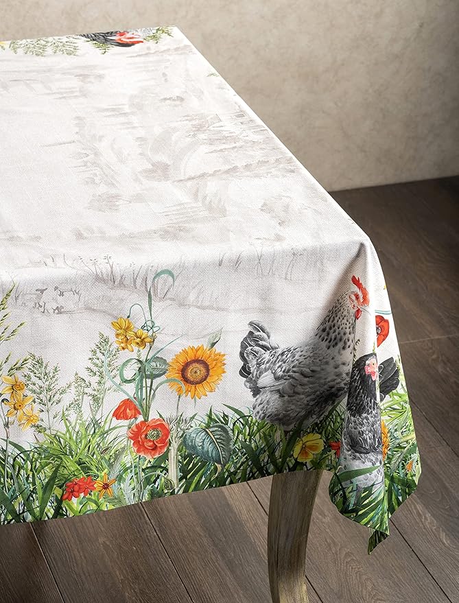 Maison d' Hermine Table Cloth Rectangle Table 100% Cotton 60 x 120 Inches Tablecloth Reusable Decorative for Dining Room Farmhouse Home Valentines Day Decorations Spring Summer - Basse Cour