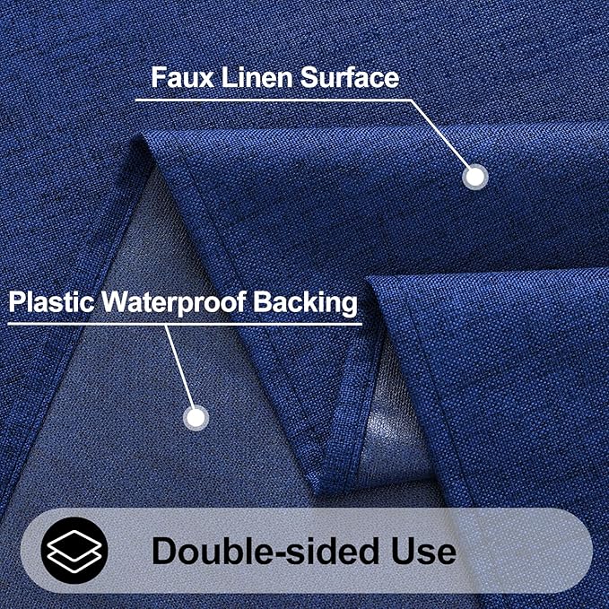 Smiry Rectangle Faux Linen Table Cloth, Waterproof Burlap Fabric Tablecloth, Washable Decorative Farmhouse Table Covers for Kitchen, Dining, Parties, 60x84, Indigo