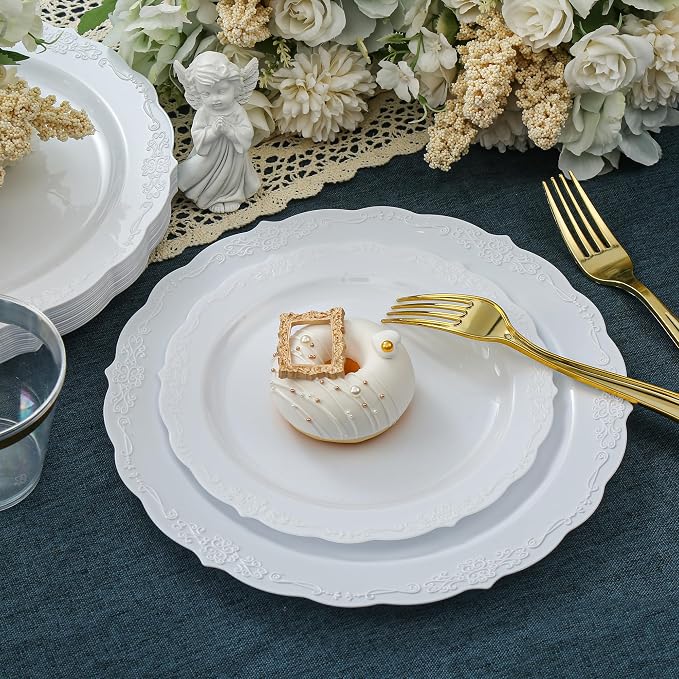 Upassion 100 Pieces White Plastic Plates - Image 6