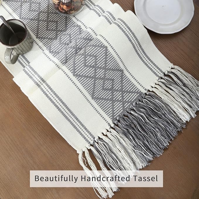 Woven Table Runners Farmhouse Style, Boho Table Runners 108 inches Long - Image 4