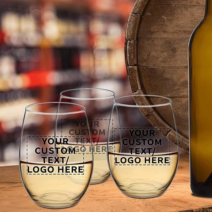 DISCOUNT PROMOS 100 ARC Stemless Wine Glasses Set, 21 oz. - Customizable Text, Logo - Chardonnay, Cabernet, Merlot, Sauvignon - Clear