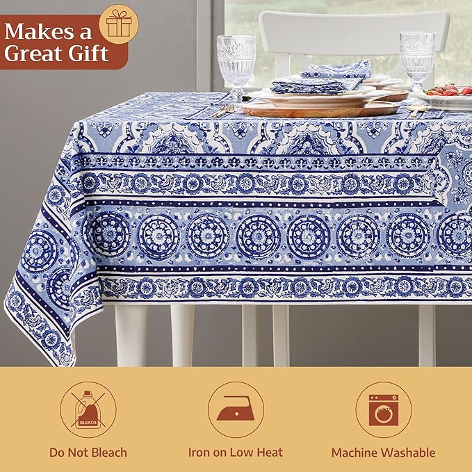 Maison d' Hermine Table Cloth Square Table 100% Cotton 54 x 54 Inches Tablecloth Reusable Decorative for Dining Room Farmhouse Home Valentines Day Decorations Spring Summer - Melodie Bleue