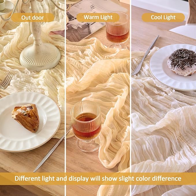 Beige Cheesecloth Table Runner 120 Inch Boho Gauze Home Decor | 10 FT Sheer - Image 6