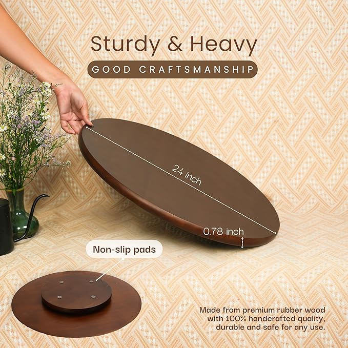 CONMEOCON- 24" Wooden Large Lazy Susan for Table Top with Premium Rubber Wood Sturdy and Good Craftsmanship, Large Charcuterie Board for The Party and Dining Table (24)