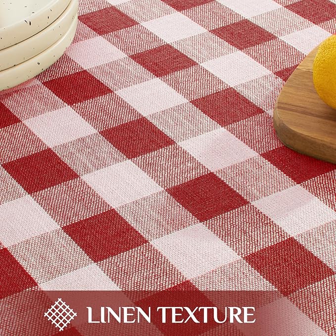 Softalker Checkered Tablecloth Rectangle, Outdoor Linen Cotton Gingham Table Cloth with Tassel, Heavy Duty Wrinkle Free Buffalo Plaid Table Cover for Kitchen Dining Home Party - 55 x 84 Inch, Red
