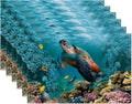 Turtle Underwater Placemats Set of 6,Sea Coral Fish Waterproof Non-Slip Washable Table Mats Set for Kitchen Dining Holiday Party Wedding Decor 12x18 Inch
