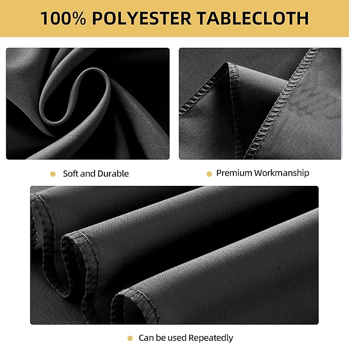 2-Pack 90x132 inch Grey Table Cloths, Solid Stain and Wrinkle Resistant Oblong Tablecloth, Premium Plain Weave Polyester Fabric Rectangle Table Linen Covers for Hotel, Wedding