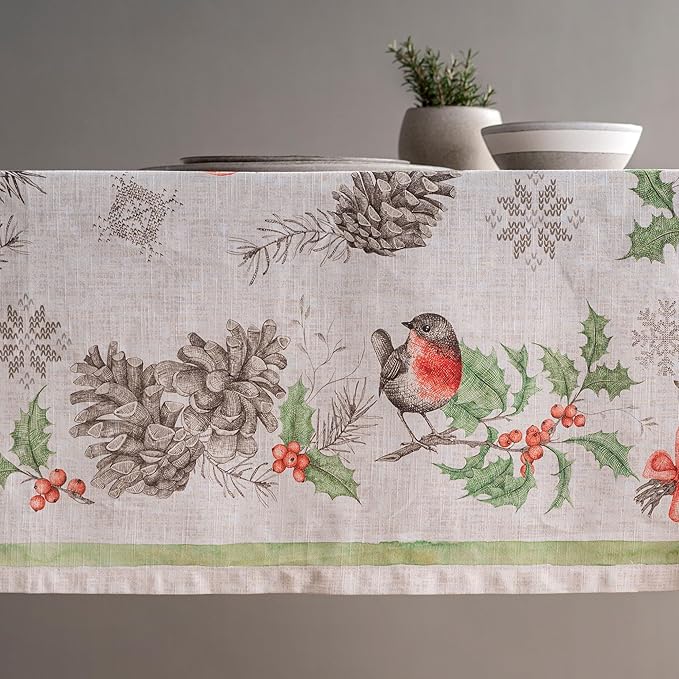 Maison d' Hermine Table Cloth Rectangle Table 100% Cotton 60 x 108 Inches Fall Tablecloth Reusable Everyday Use for Thanksgiving Christmas Decorations Dining Farmhouse Party (Christmas Dew)