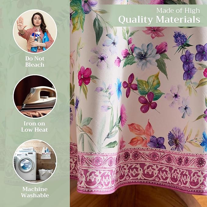 Maison d' Hermine Table Cloth Round Table 100% Cotton 69 Round Inches Tablecloth Reusable Decorative for Dining Room Farmhouse Home Valentines Day Decorations Spring Summer - Chardon
