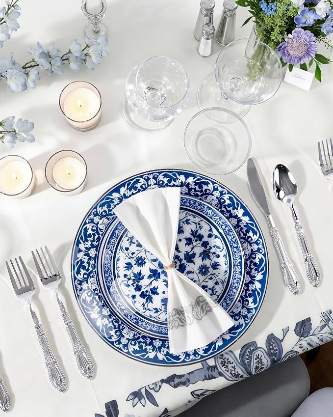 175 Pcs Blue Plates for Party & Wedding | Floral Disposable Dinnerware Set. - Image 7