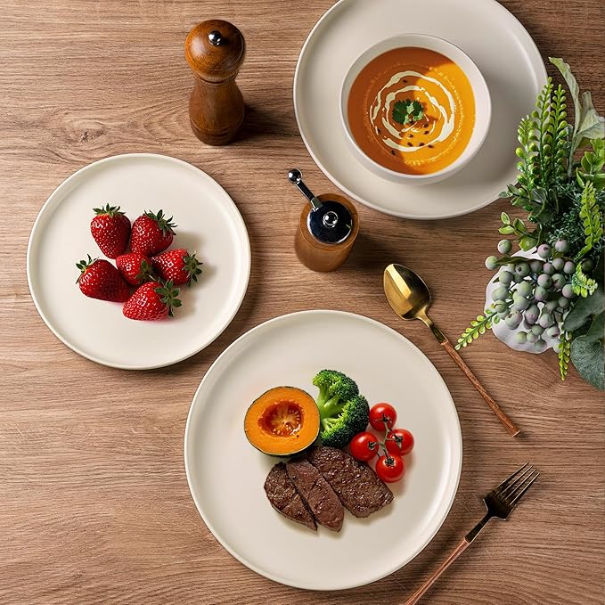 AmorArc Ceramic Dinnerware Sets, Wavy Rim Stoneware Plates and Bowls Sets,Dishwasher & Microwave & Oven Safe Dishes set, Service for 6 (18pc)