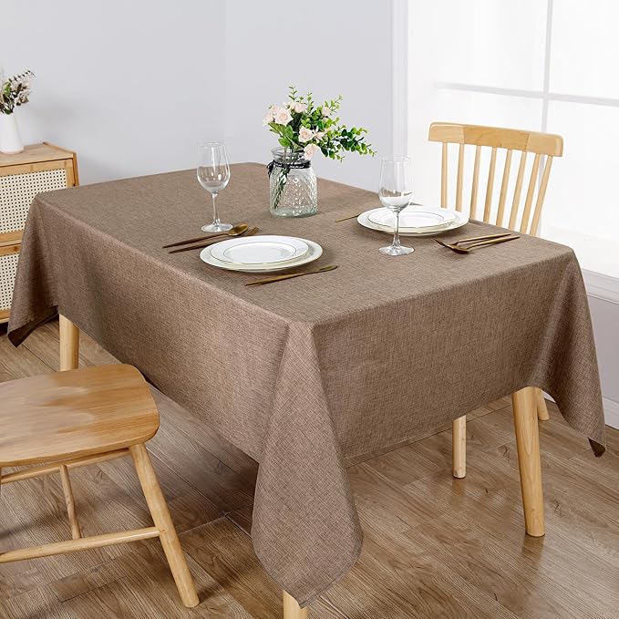 Hiasan Faux Linen Rectangle Tablecloth - Wrinkle and Stain Resistant Washable Table Cloth for Kitchen Dining Room Holiday Table Cover for Party Dinner, Khaki, 54 x 108 Inch