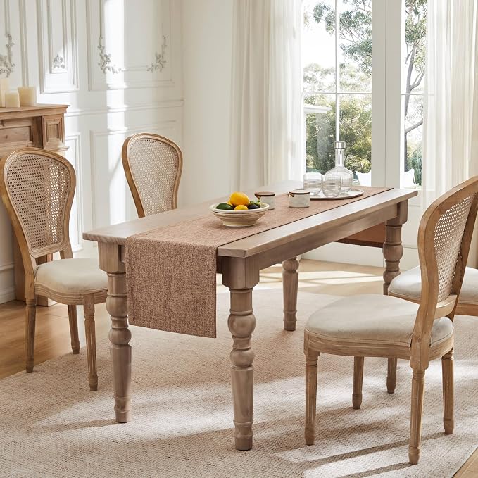 Burlap Style Farmhouse Table Runner, 14x108 Inches Brown | Thick Durable Fabric - Image 3