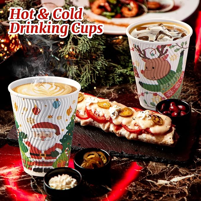 SIUQ 12 oz Christmas Coffee Cups - 50 Pack Disposable Insulated Paper Cups, Christmas Hot To Go Coffee Cups, Leak Proof Holiday Party Supplies for Office Home Celebrations