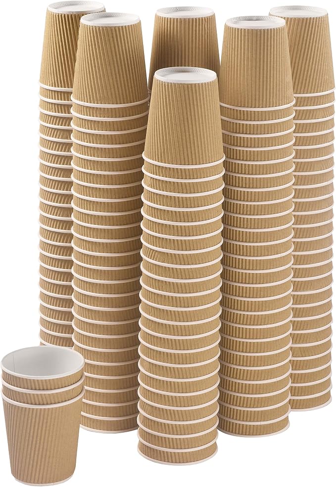 NYHI 150 4 oz Ripple Kraft Paper Cups Brown Hot Cold Cups 3 Layer Rippled Small by NYHI