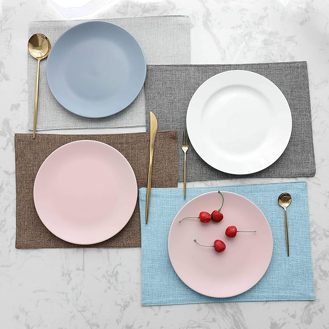 Home Brilliant Cloth Placemats Set of 8 for Holiday Dinner Linen Placemat Heat Resistant Dining Table Place Mats for Kitchen Table, 13 x 19 inches, Teal