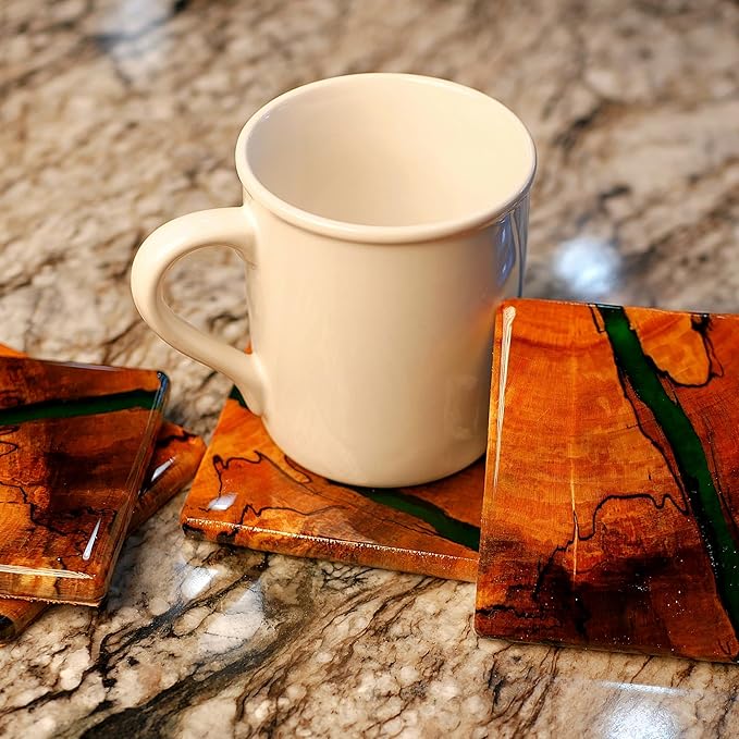 Handmade Wooden Coasters (Green Resin)