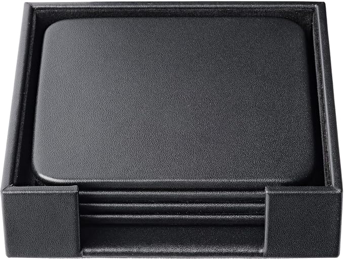 Dacasso Black Leather 4-Square Coaster Set by Dacasso