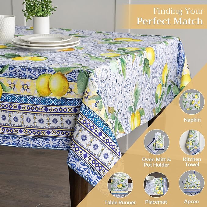 Maison d' Hermine Table Cloth Rectangle Table 100% Cotton 70 x 140 Inches Tablecloth Reusable Decorative for Dining Room Farmhouse Home Valentines Day Decorations Spring Summer - Citrus