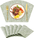 Homaxy Round Table Placemats Set of 6, Washable Wedge Shaped Faux Leather Table Mats, Wipeable Kitchen Dinner Place Mats for Indoor Outdoor, Grass Green