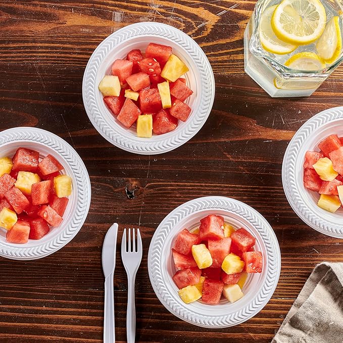 PLASTICPRO 200 PCS White Plastic Soup Bowls 12 oz Premium Quality Light Weight Dishes Disposable Plastic Bowls for Parties Weddings