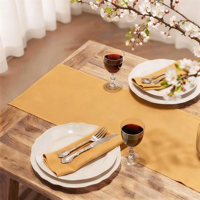 FOLINS&HOME Gold Waterproof Decorative Table Runner 90 Inches Long | 210GSM - Image 2