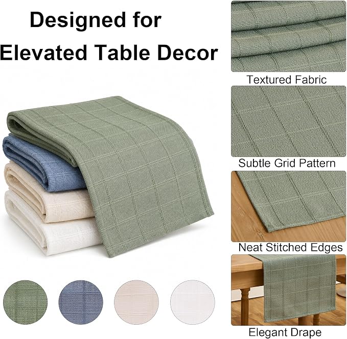 Plaid Table Runner, Woven Grid Pattern, Linen Texture Elegant Dining Table Decor - Image 3