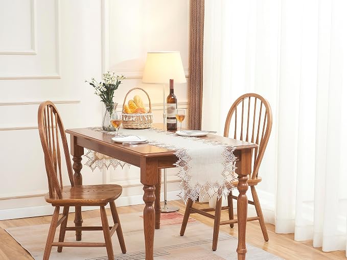 Natural Linen Table Runner 90 inches Beige Lace Coffee Table Runners | French - Image 5