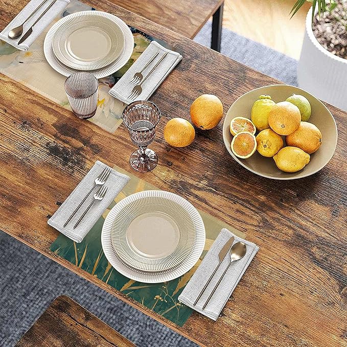Table Placemats Set of 6, Waterproof Linen Fabric, Non-Slip Backing & Easy Clean, Elegant Dining Table Protectors for Family and Guests(Watercolor Dragonfly)
