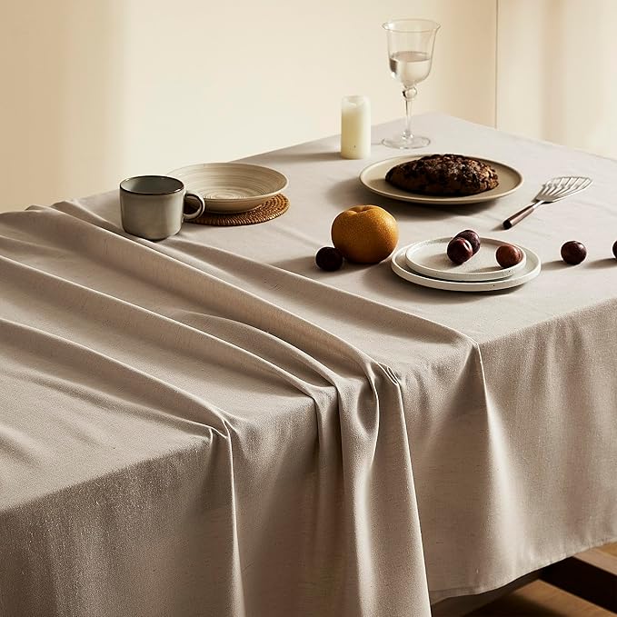 6 FT Linen Tablecloths for Rectangle Tables Dining Table Cover Farmhouse Modern Neutral Fabric Table Cloths Earth Tone Fall Decoration Rectangular 60 by 102 Inch Khaki Tan Burlap Oblong Tablecloth