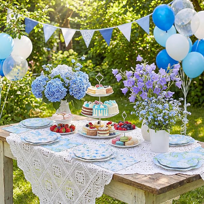 NatNarr 50 Set Floral Plates and Napkins Hydrangea Party Decor | 9" Hydrangea - Image 6