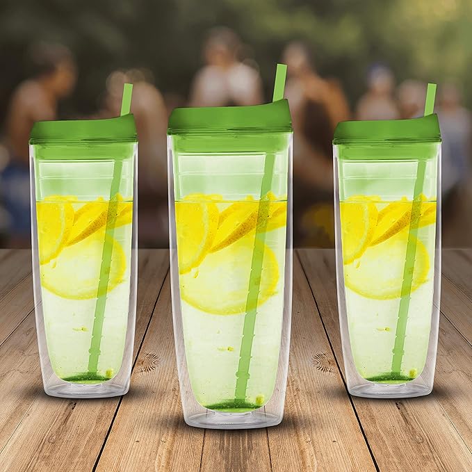 DISCOUNT PROMOS Tall Orbit Acrylic Tumblers 20 oz. Set of 10, Bulk Pack - Perfect for Iced Coffee, Soda, Other Hot & Cold Beverages - Lime Green