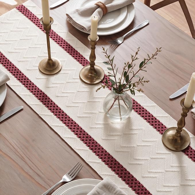 Artoid Mode Red Stripe Woven Rustic Table Runner 12x48 Inch | Holiday Kitchen - Image 4