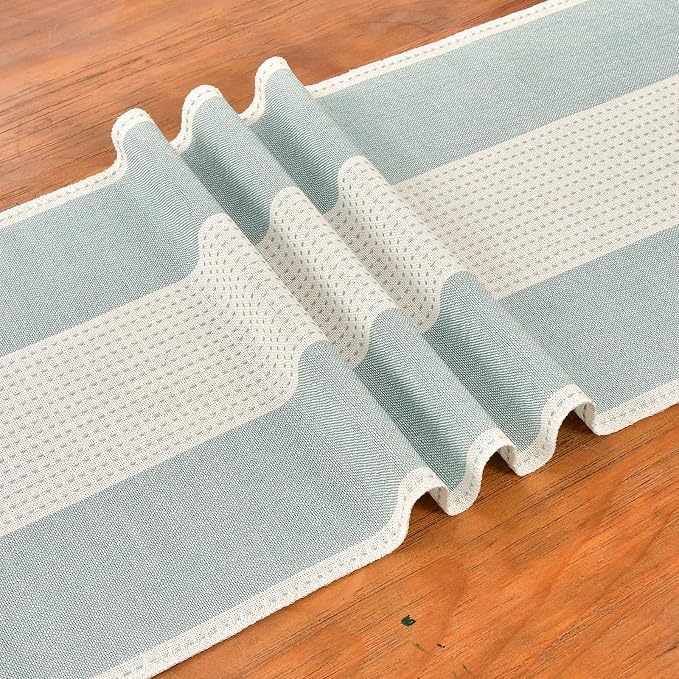 Wracra Linen Table Runner, Stripe Table Runners 108 Inches Long Aque Blue | - Image 2
