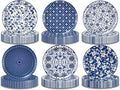 48 Pcs Blue and White Floral Party Paper Plates -7 Inch Disposable Vintage by OXYLIPO
