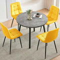 Modern Kitchen Table Set with 4 Chairs, Grey Faux Wood Table with Hooks, Upholstered Velvet Yellow Dining Chairs for Restaurant, Dining Room