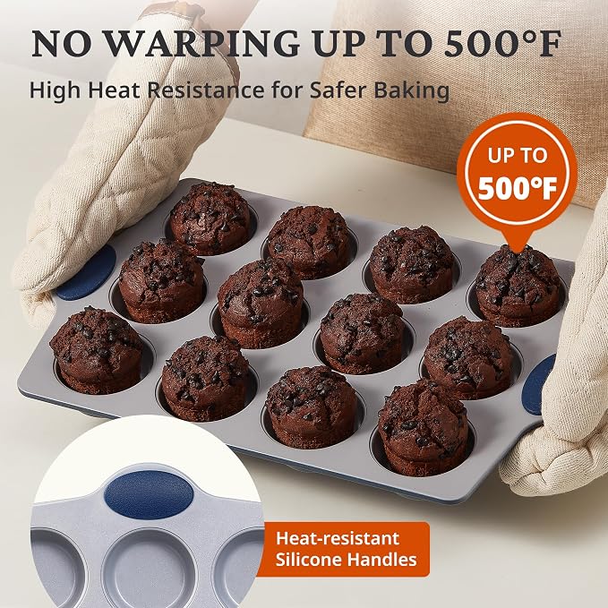 BRONYPRO 12-Cup Non Toxic Nonstick Ceramic Muffin Pan & Cupcake Tin, PFOA & - Image 8