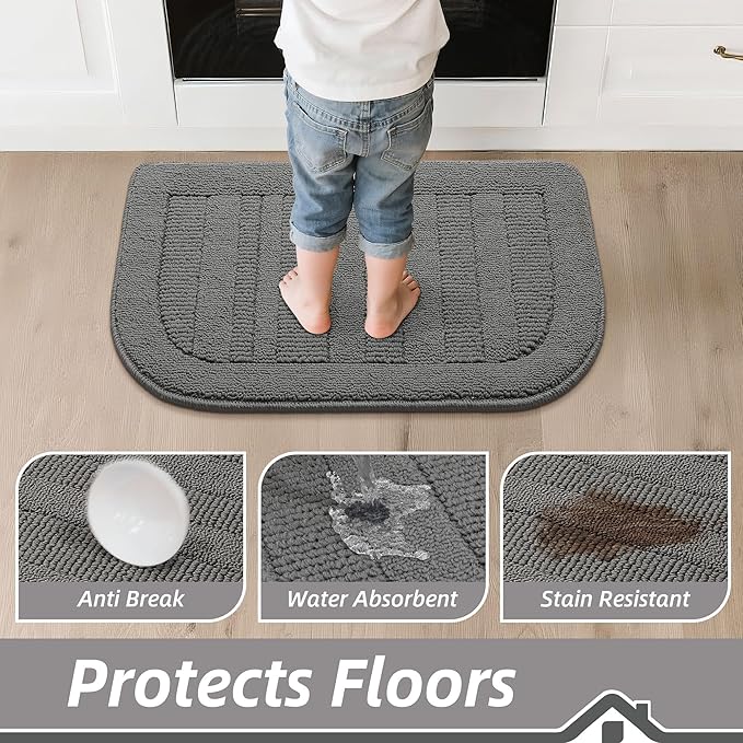 BEQHAUSE 30x18 Inch Kitchen Rug Mat Durable Kitchen Rugs Non-Slip Washable Absorbent Kitchen Mats for Floor Dirt-Resistant Semicircular Kitchen Mat (Grey)