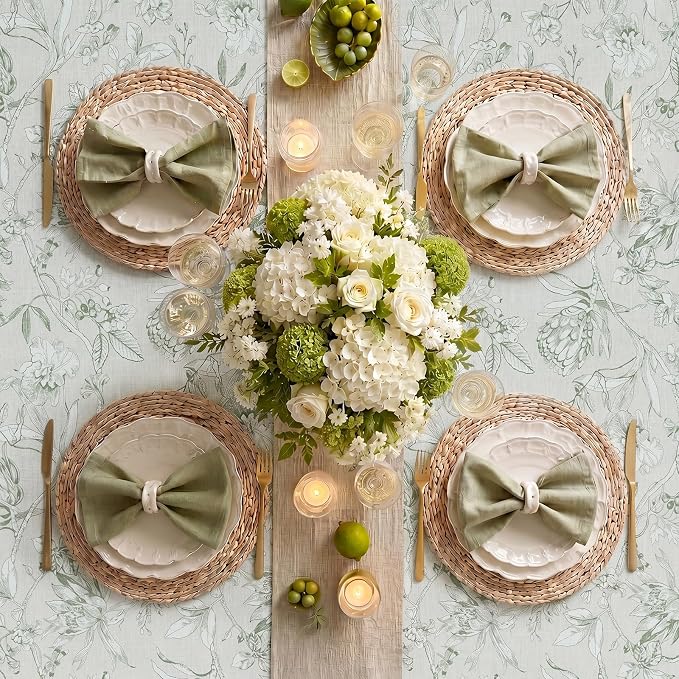 jinchan Green Floral Linen Rectangle Table Cloth 50 x 70 Inch | - Image 7